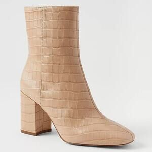 Ann Taylor Croc-Embossed Ankle Boots in Beige